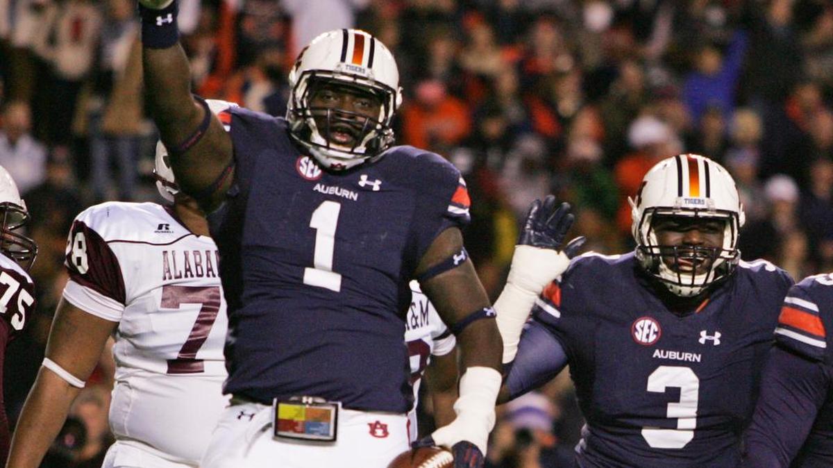 Auburn defensive lineman Montravius Adams celebrates an interception against Arkansas St. Saturday, Nov. 17, 2016 at Jordan-Hare Stadium.