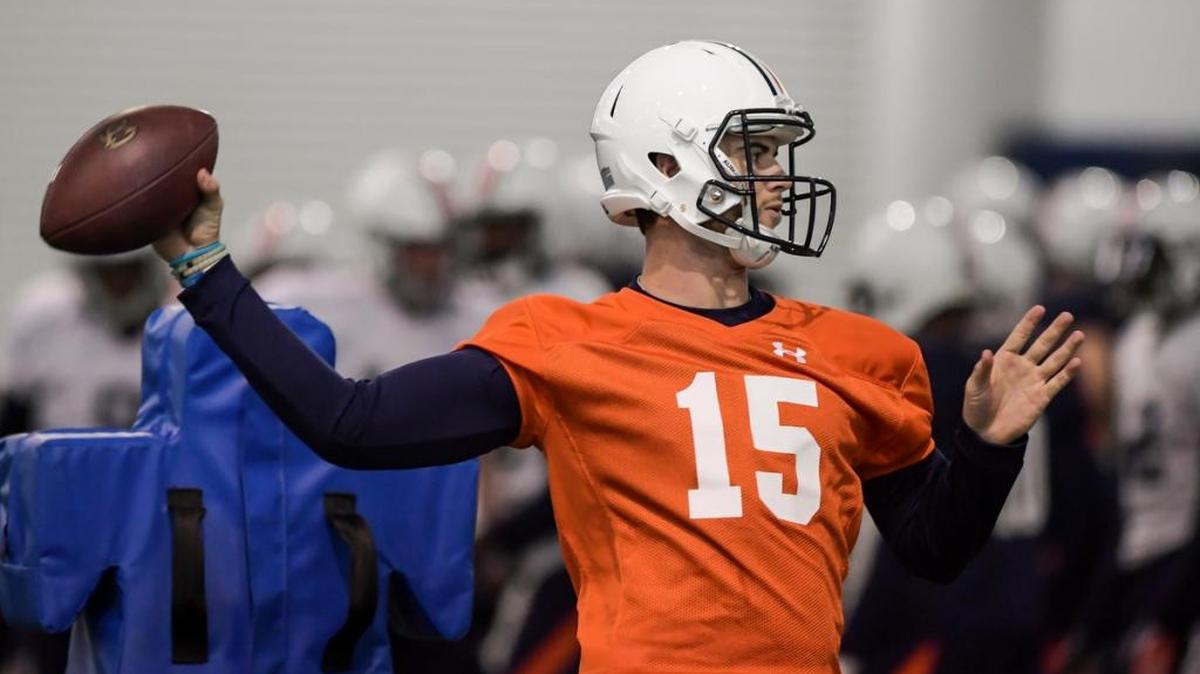Auburn quarterback Jarrett Stidham practices on Tuesday Dec. 20, 2016 in Auburn, Ala.