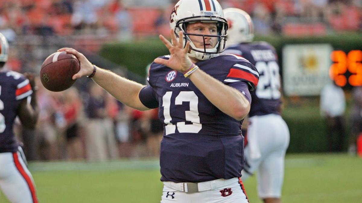 Auburn quarterback Sean White warms up before facing Arkansas St. Saturday, Sept. 10, 2016 at Jordan-Hare Stadium