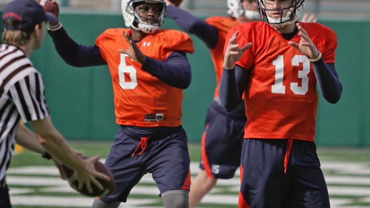 Auburn quarterback Sean White practices for the Sugar Bowl.