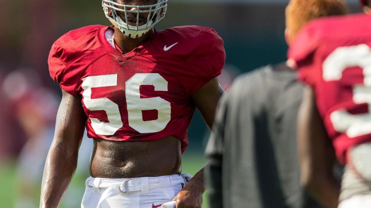 Alabama linebacker Tim Williams works through drills during a practice on Sept. 7.