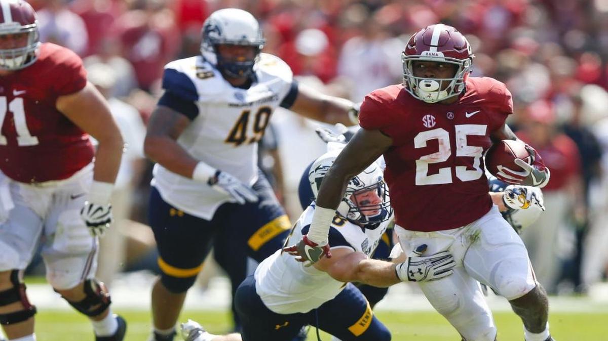 Alabama running back Josh Jacobs runs the ball against Kent State in the first half on Sept. 24 in Tuscaloosa, Ala.