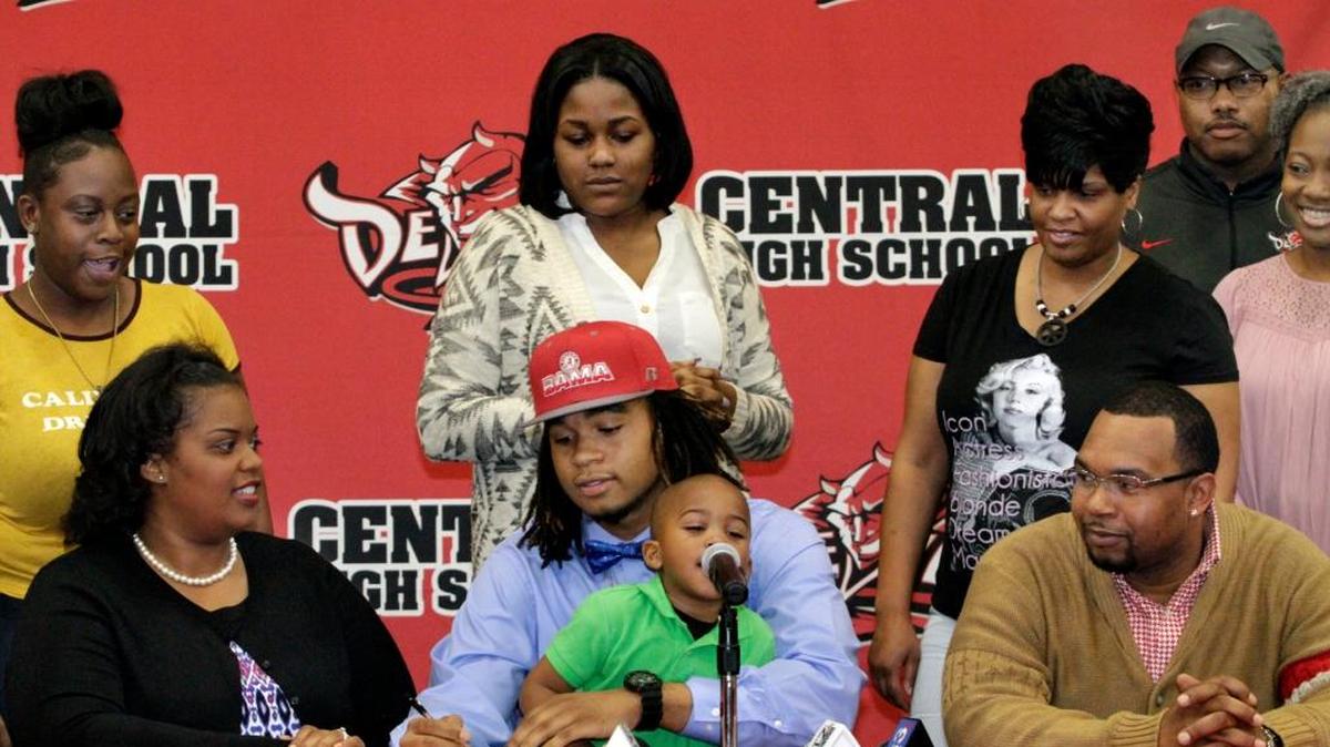 Former Central Red Devil Markail Benton, shown here signing with Alabama last February, is growing his game in his first year with the Crimson Tide