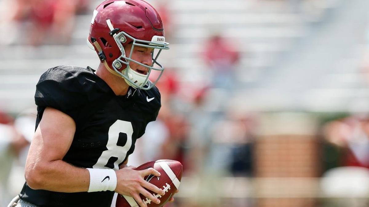 Alabama quarterback Blake Barnett runs with the ball during practice Sunday in Tuscaloosa, Ala.