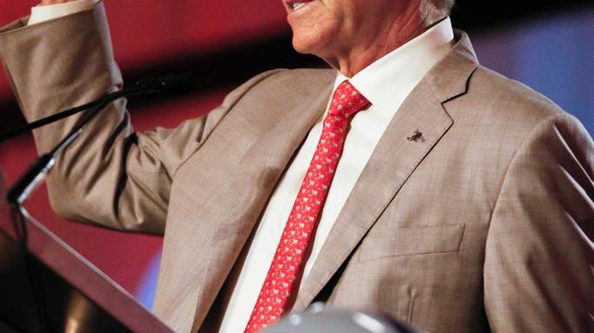 Alabama coach Nick Saban speaks to the media at the Southeastern Conference NCAA college football media days, Wednesday, July 13, 2016, in Hoover, Ala.