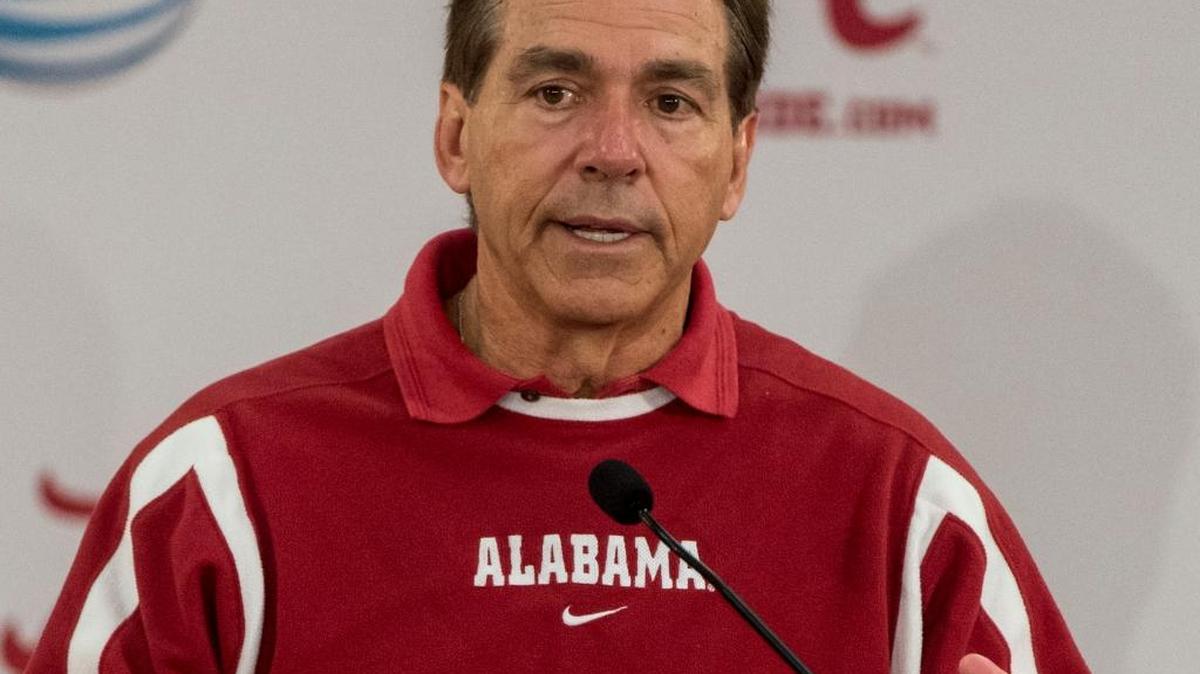 Alabama coach Nick Saban speaks about spring practice Friday.