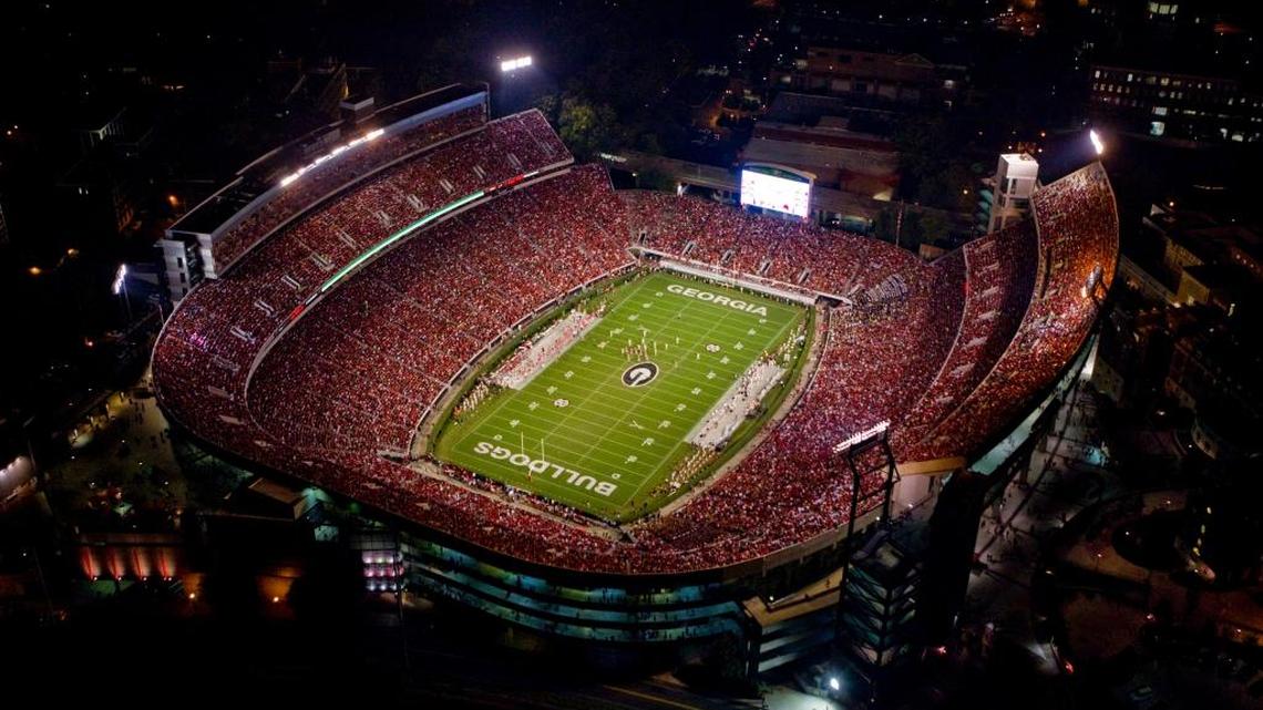 An aerial view of Sanford Stadium.