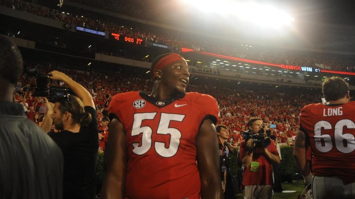 Offensive lineman Dyshon Sims stepped in for Isaiah Wynn during the Auburn game.