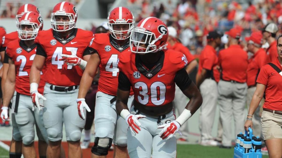 Former Harris County Tiger Tae Crowder (30) made a huge play for Georgia in the Bulldogs’ victory over Oklahoma in the Rose Bowl