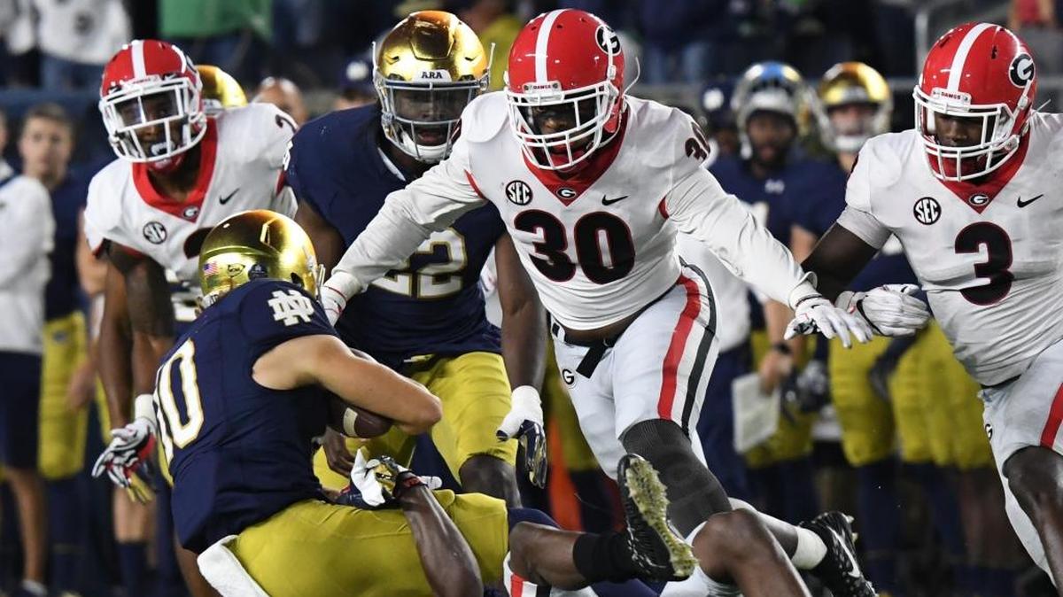 Georgia linebacker Tae Crowder (30), shown here against Notre Dame.