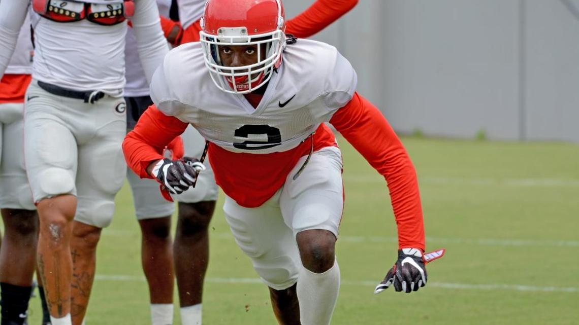 Georgia defensive back Richard LeCounte III goes through a drill during practice.