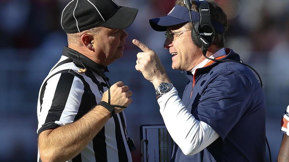 Auburn head coach Gus Malzahn points at the a referee during the first half of the 2016 Iron Bowl against Alabama. Malzahn says this year’s team reminds him of the 2013 squad.