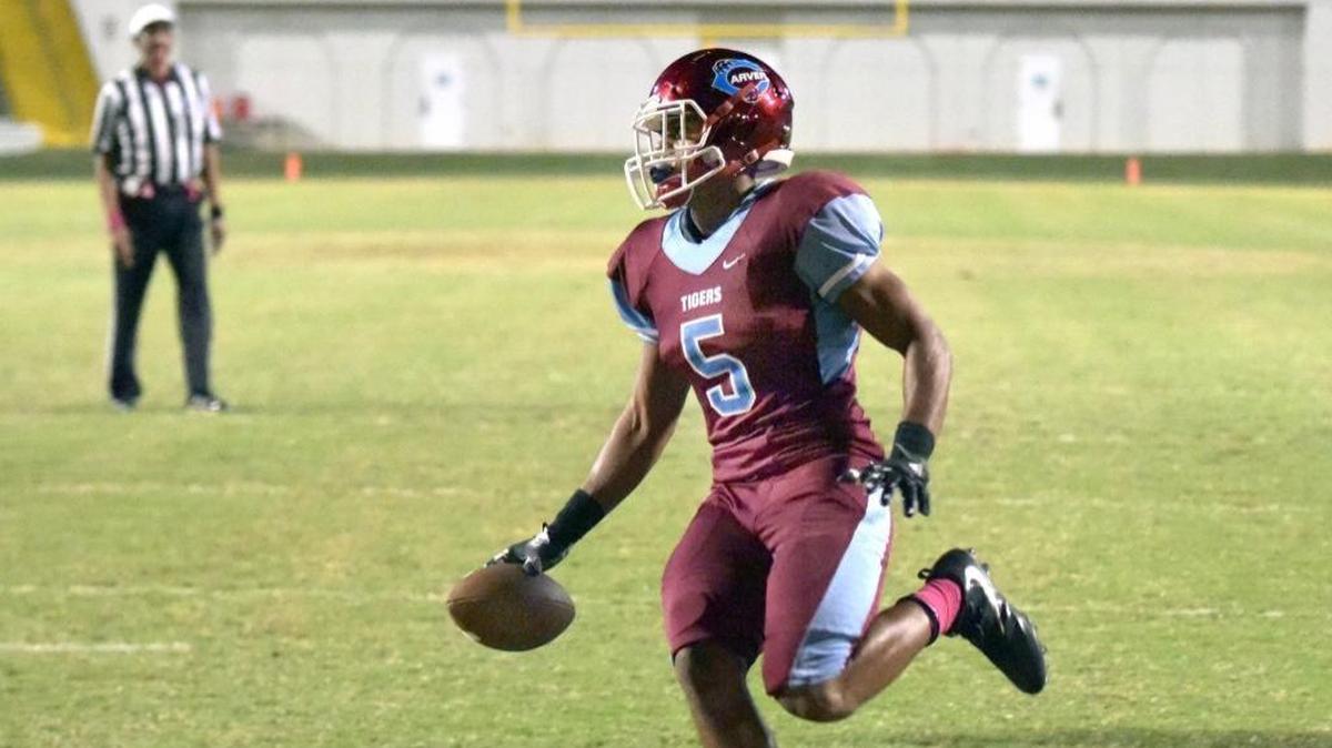 Carver's Justin Swain carries into the end zone untouched for Carver's first touchdown of the game against Cairo Friday night October 13, 2017