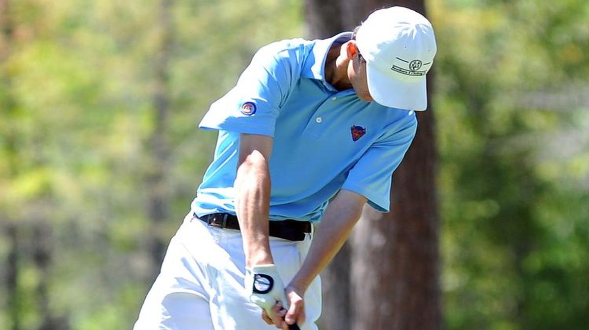 Columbus High’s Nolan Miller tees off at the first hole of Bull Creek Golf Course Friday afternoon April 8, 2016 during the 41st Larry Gaither Hardaway Invitational Golf Tournament