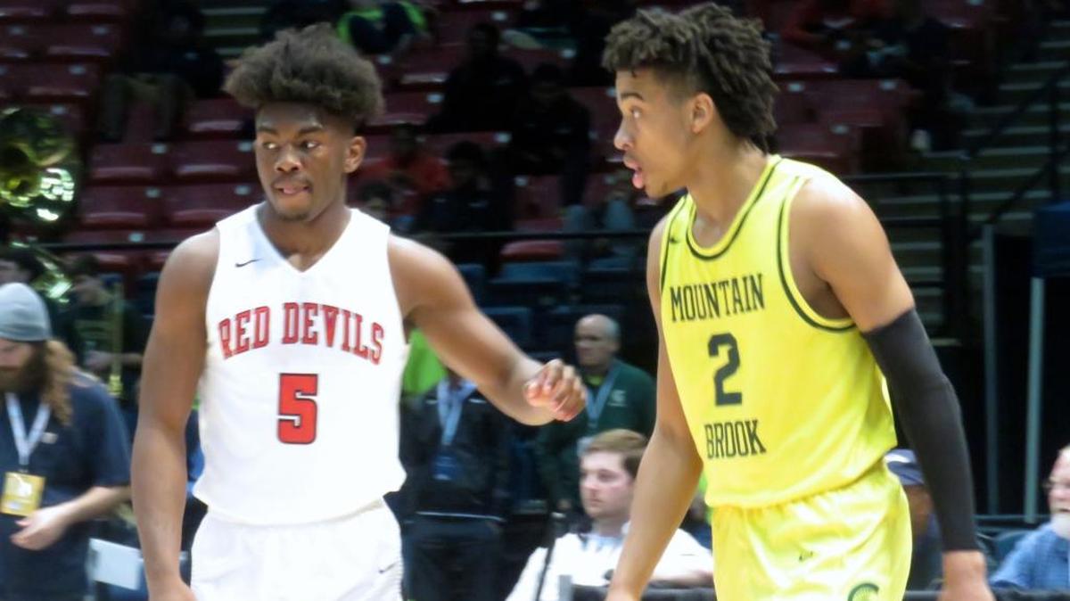 Central’s Justyn Ross (5) guards Trendon Watford during the Class 7A semifinal matchup on March 1, 2018