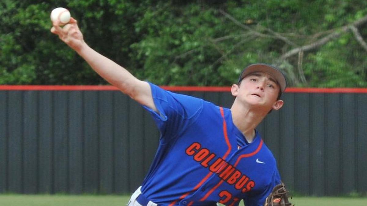 Columbus’ Jonathan Brand pitches in the first inning Thursday.