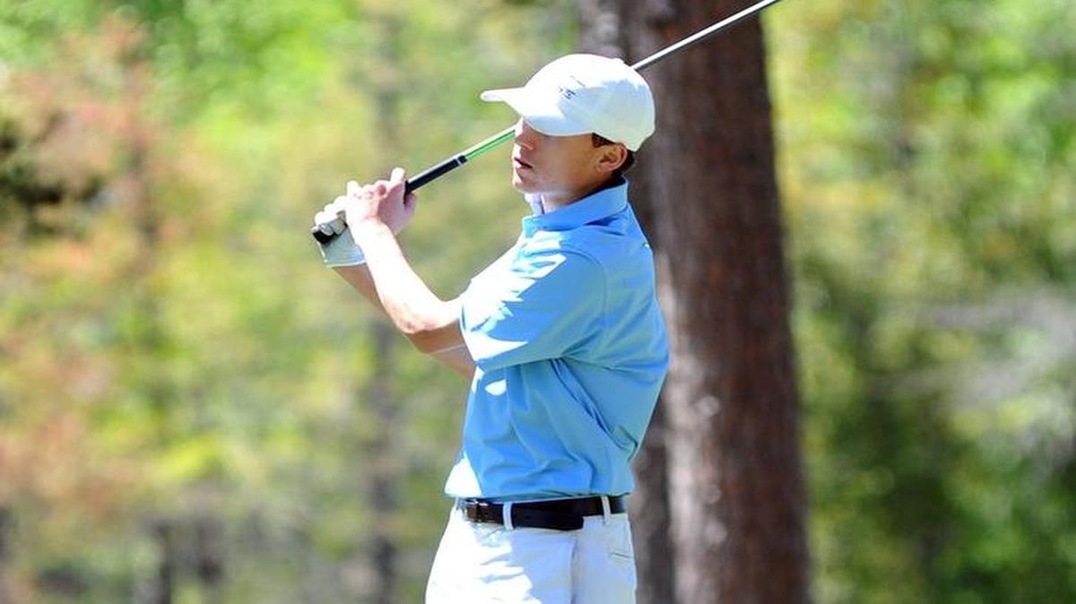 Columbus’ Nolan Miller tees off on the first hole at Bull Creek Golf Course on April 8 in the 41st Larry Gaither Hardaway Invitational Golf Tournament.