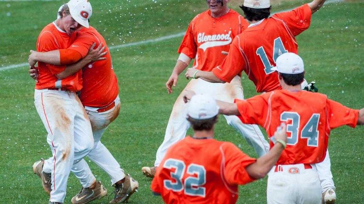Glenwood pitcher Daniel Holley and Carson Hicks embrace following the final pitch in Glenwood’s win over Autauga Academy at the AISA State Championship Tournament at Paterson Field in Montgomery, Ala., on Wednesday May 11, 2016.