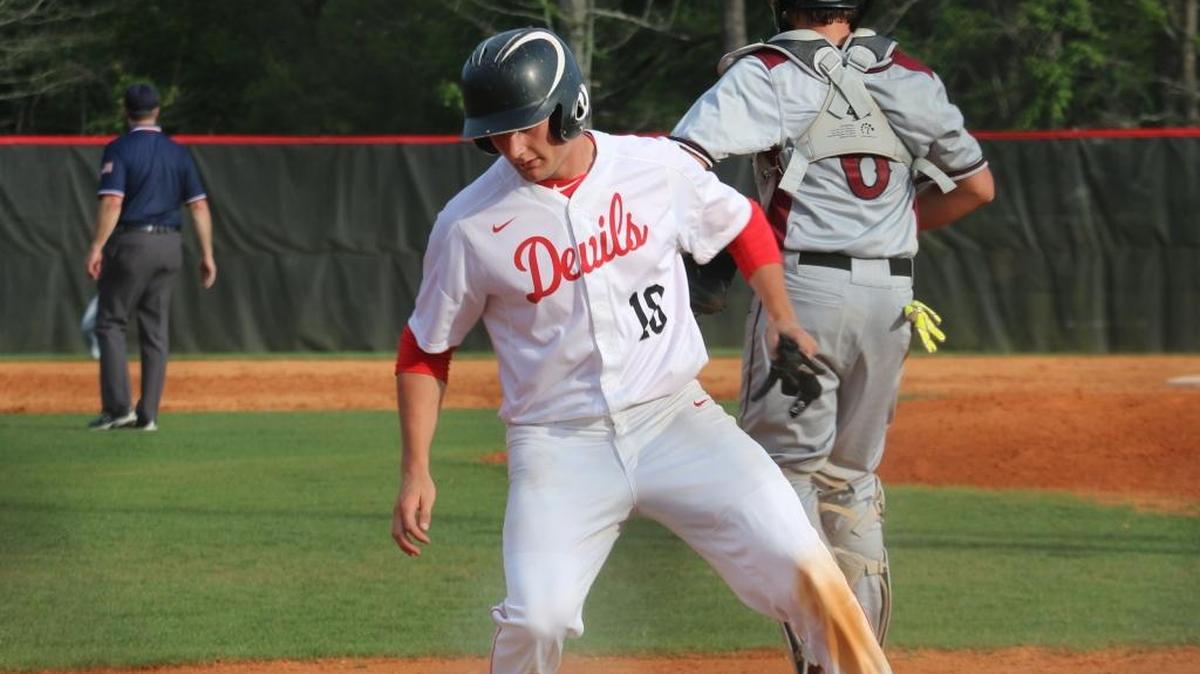 Tanner Belcher scores a run during Central’s 10-0 win over Prattville in Game 1 of a best-of-three playoff series on Friday at Darnell-Nelson Field.
