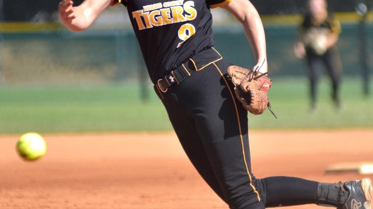 Harris County’s Brooke Wakenigg pitches in the first inning against Walnut Grove on Saturday afternoon.
