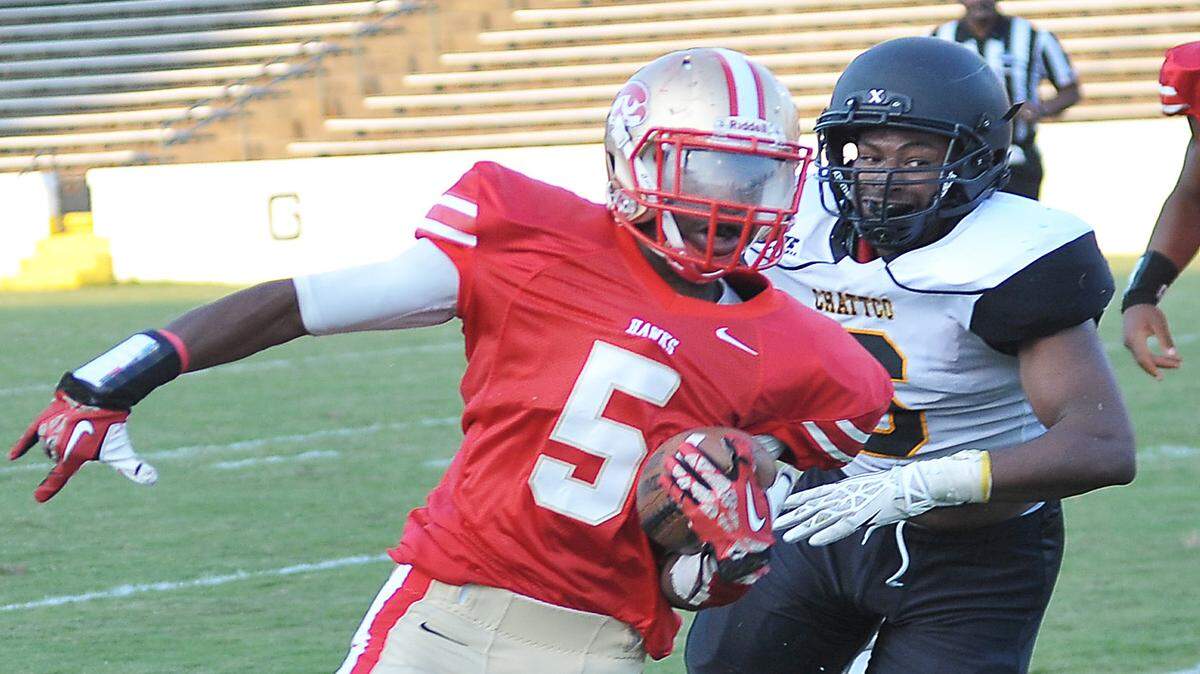 Hardaway wide receiver Ja'Kobe Ellerbee runs after making a catch during Thursday's 33-30 win over Chattahoochee County.