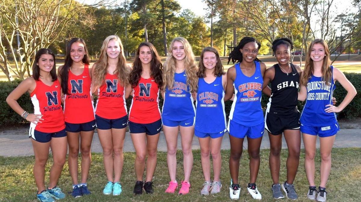 The 2016 Ledger-Enquirer All-Bi-City cross country girls first team members are Harper Fine (Columbus), Marisa Gonzalez (Northside), Kyla Bellinski (Northside), Semia Houston (Shaw), Alyssa Anderson (Northside), Heaven Allen (Columbus), Abbie Dillon (Brookstone), Romie Ingram (Northside) and Amber Lorentz (Columbus). Not pictured is Ariel Sadler (Central).