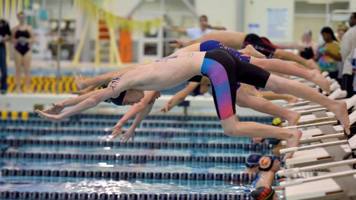Start of the Boys 200 Yard IM race of the City Championships at the Columbus Aquatic Center Monday, January 22, 2018