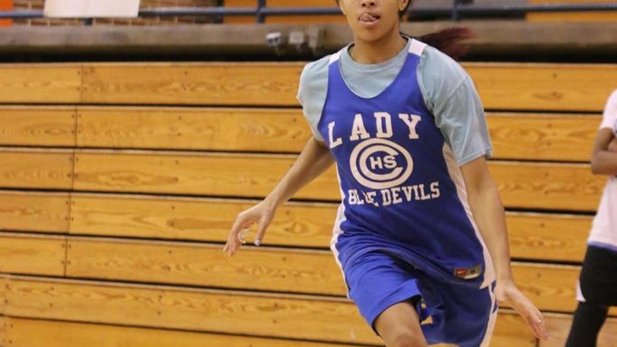Columbus junior guard Brittany Floyd drives to the basket during the team’s practice on Wednesday at the school. The Lady Blue Devils take on Southwest Dekalb on Friday in the Class 5A quarterfinals.