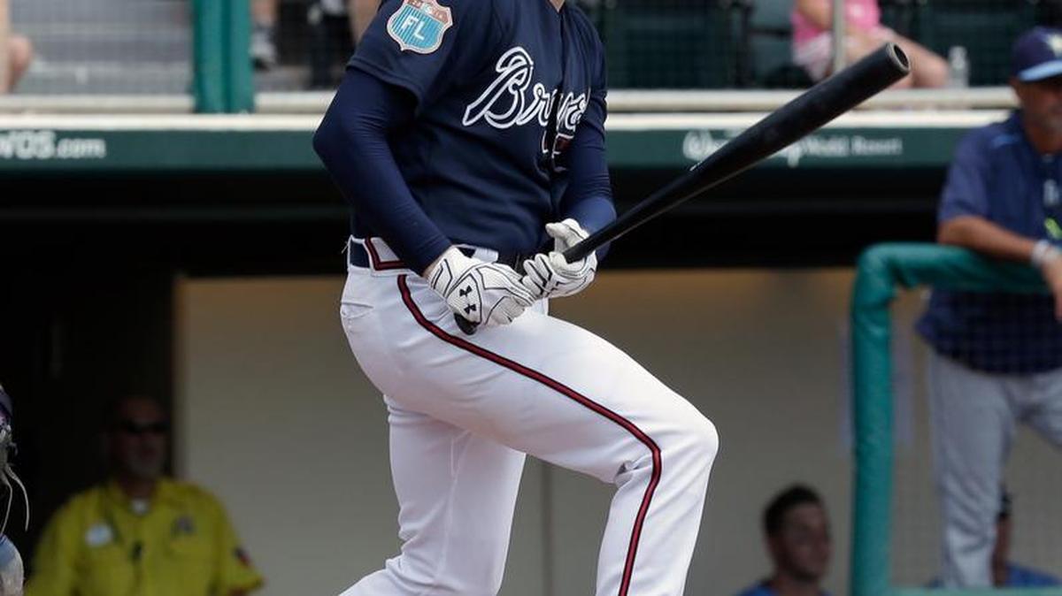 Atlanta’s Freddie Freeman bats against the Tampa Bay Rays in a spring training baseball game Friday.