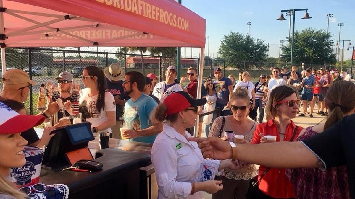 Fans kept lining up for more free drinks Thursday night as the Florida Fire Frogs put on their first free beer promotion in a game against the St. Lucie Mets