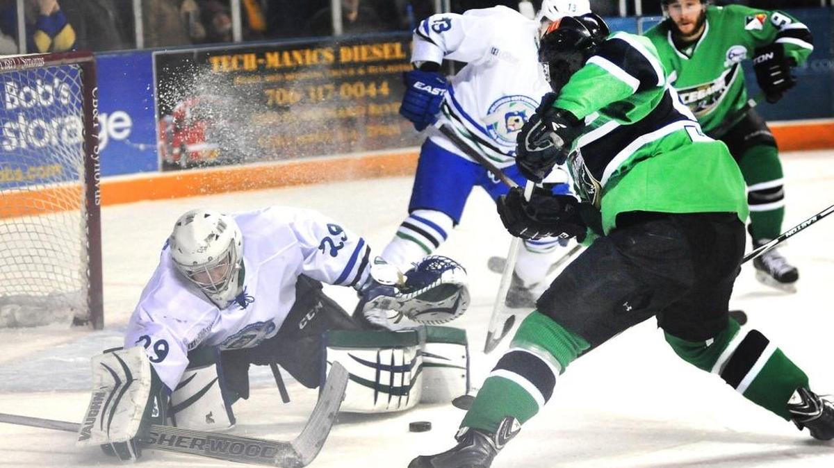 Columbus’ Brandon Jaeger blocks a shot during a game last season.