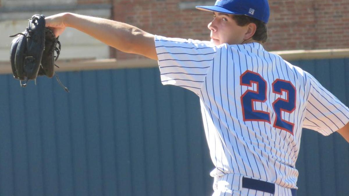 Columbus starting pitcher Trent Grantham warms up against the Cairo Syrupmakers on Friday, March 31, 2017.